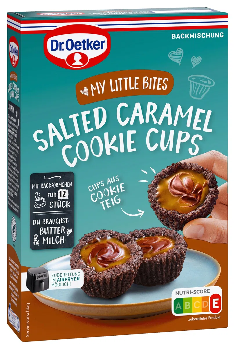 Dr. Oetker MY LITTLE BITES Salted Caramel Cookie Cups | Salted Caramel Cookies 4er Pack: Backmischung für jeweils 12 Schoko Cookie Cups mit Salted Caramel-Schoko-Füllung