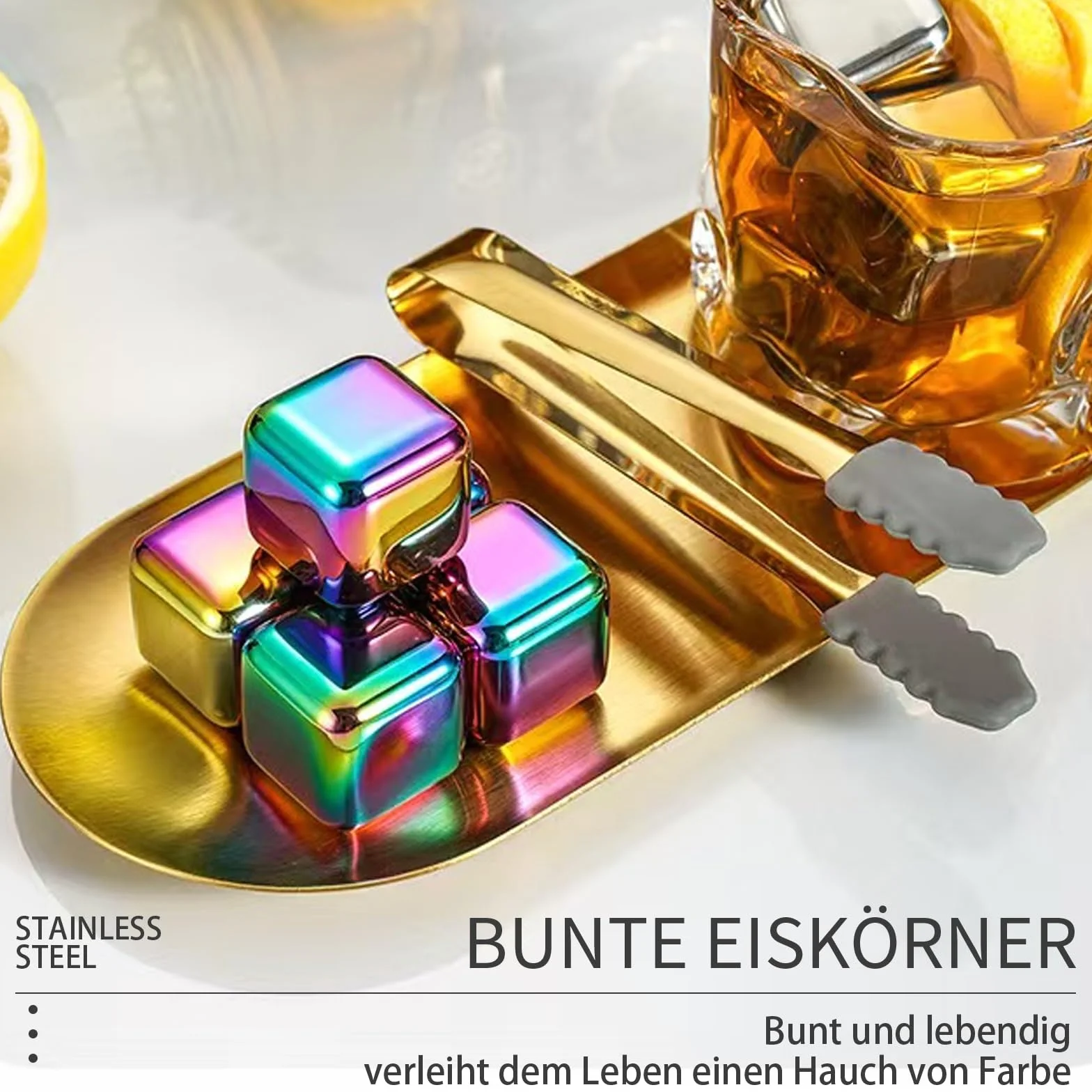12 Stück 2.5cm farbige Edelstahl Eiswürfel - Wiederverwendbare Whisky-Steine, sicher & geruchlos, glatt & leicht zu reinigen, rostfrei für Whisky/Cocktails/Getränke aller Art, ideal für Partys & Bars