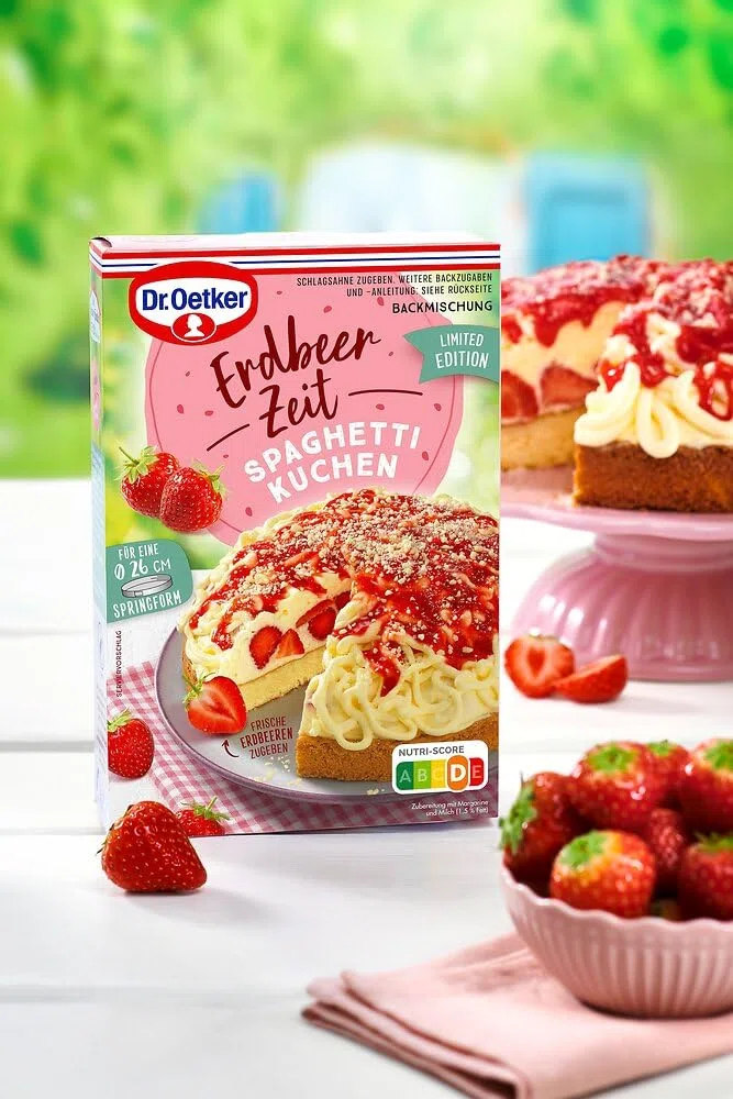 Dr. Oetker Erdbeer-Zeit Spaghetti-Kuchen Backmischung, 5er Pack (5 x 335g)