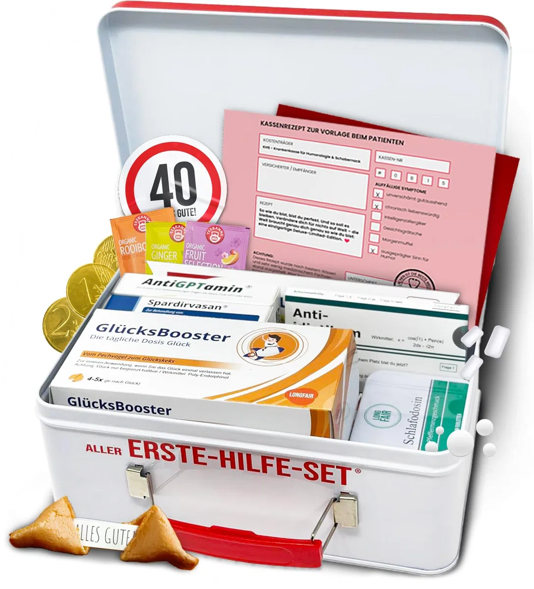 Lustiges Aller-Erste-Hilfe Geschenkset – Humorvolle Geschenkbox zum Geburtstag mit leckerem Gute-Laune Inhalt – Geschenkidee für Freunde & Familie (40. Geburtstag)