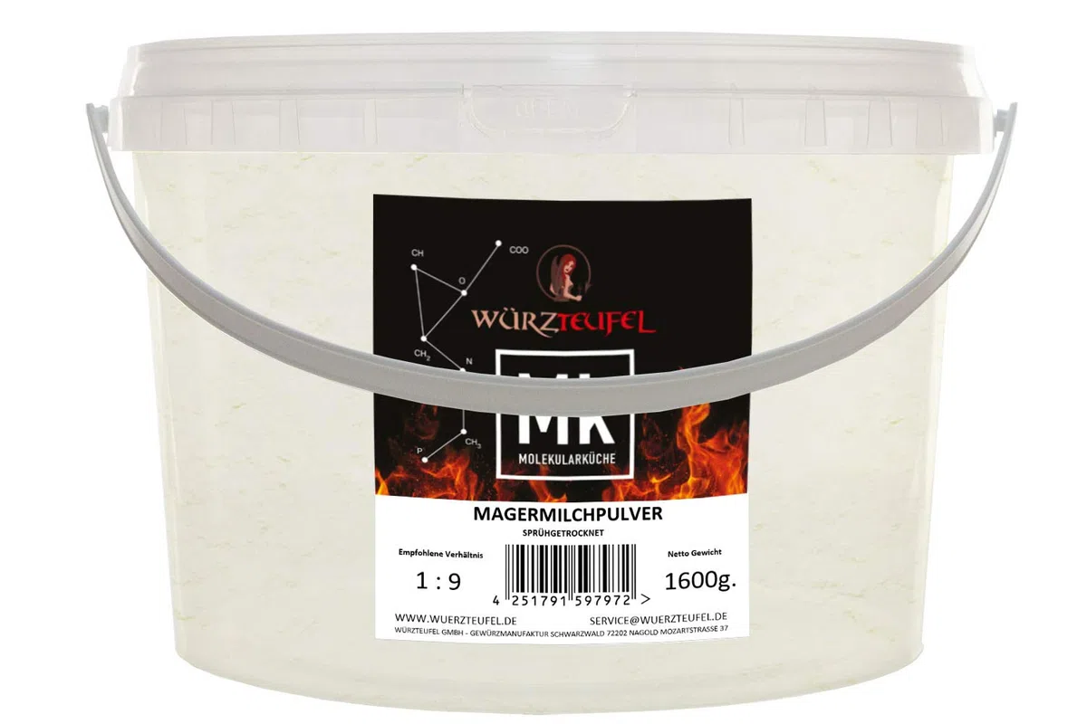 Magermilchpulver, Magermilch – Pulver von Schwarzwaldhof Trockenmilch - Pulver in Spitzenqualität, Sprühgetrocknet. PE-Eimer 1600g (1,6KG)