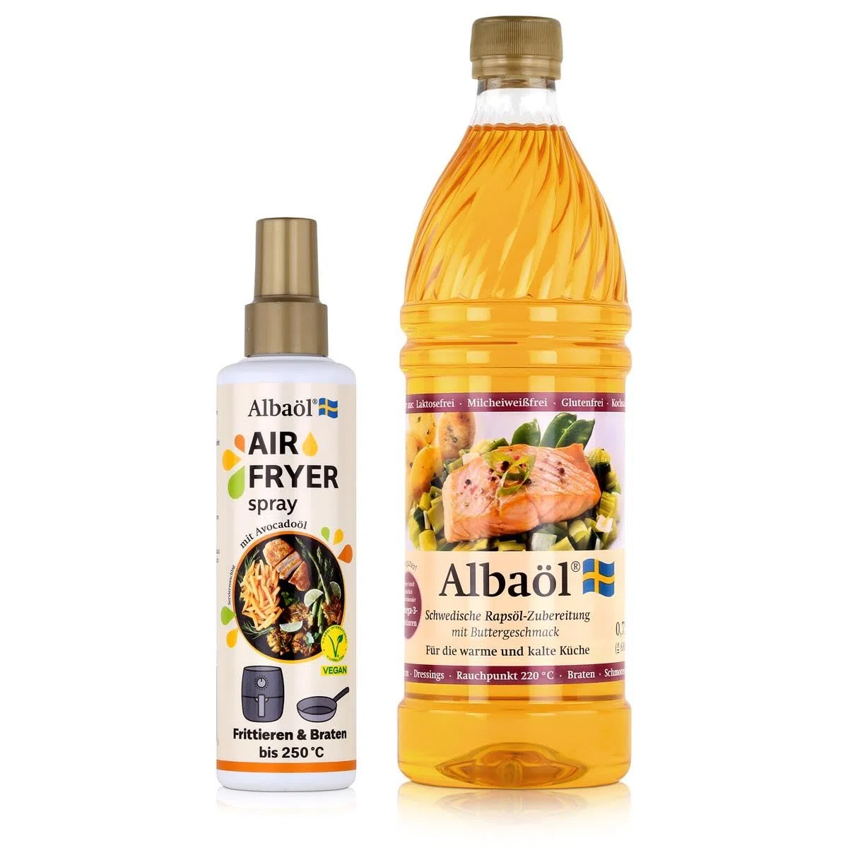 Albaöl - Air Fryer Spray, 190 ml Flasche + Albaöl, 750 ml Flasche I Geeignet für alle Heißluftfritteusen und andere Kochanforderungen bei Temperaturen bis zu 250°C