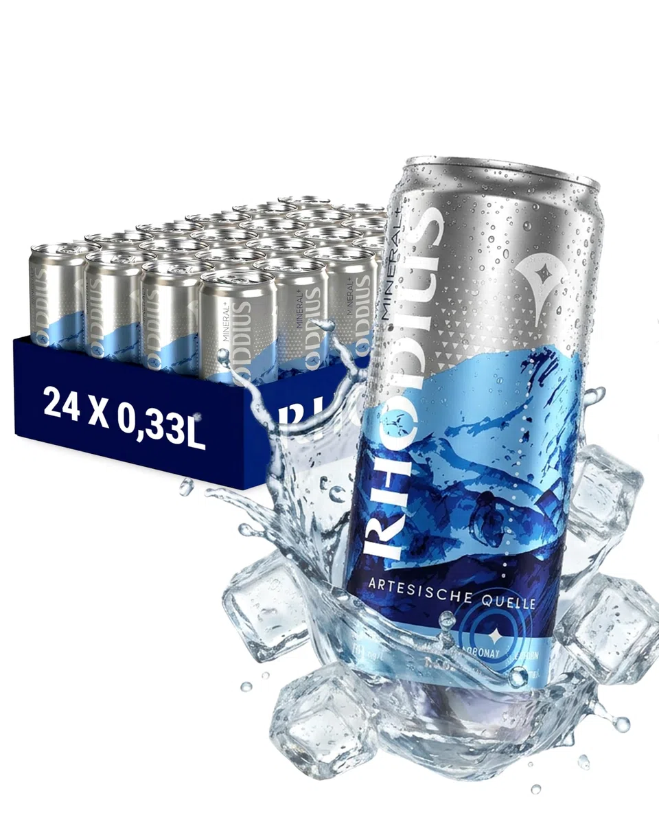 RHODIUS Mineralwasser 24x0,33L Dose, Sprudel, Vulkaneifel Mineralstoffreich | Aus 500 m tiefer Quelle der Vulkaneifel, Prickelndes Sprudelwasser, Reich an Mineralien, Reich an Magnesium