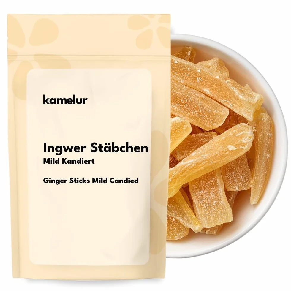 Kamelur 1kg Ingwer kandiert mild - kandierte Ginger Stäbchen in bester Qualität – kandierter Ingwer ungeschwefelt