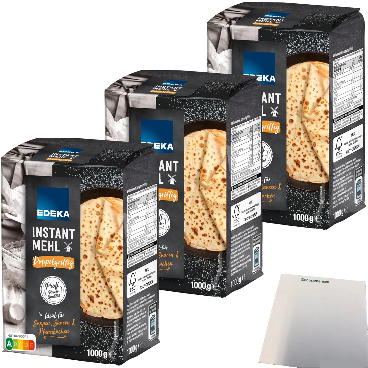 Edeka Instantmehl doppelgriffig ideal für Suppen Saucen und Pfannkuchen oder Waffelteige 3er Pack (3x1kg Packung) + usy Block