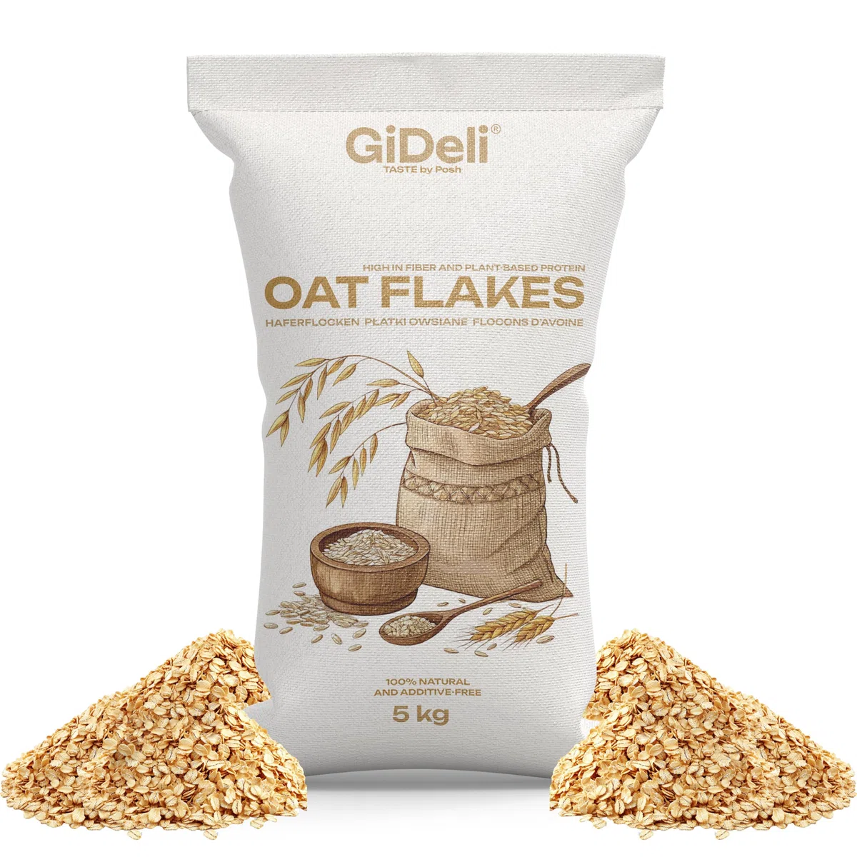 GiDeli Haferflocken 5 kg - natürliche zart Futterhaferflocken - ohne Zusätze & neutral im Geschmack - für Porridge, Müsli & Backen - auch Geeignet als Tierfutter