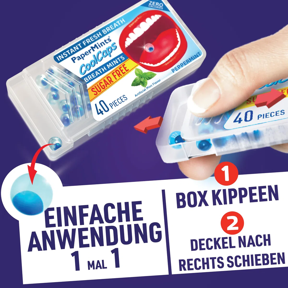 PaperMints CoolCaps – 4 Pack mit je 40 zuckerfreien Minzperlen – Für frischen Atem und gegen Mundgeruch – Schnelle Linderung bei Mundtrockenheit – Doppelte Wirkung – Insgesamt 160 Kapseln
