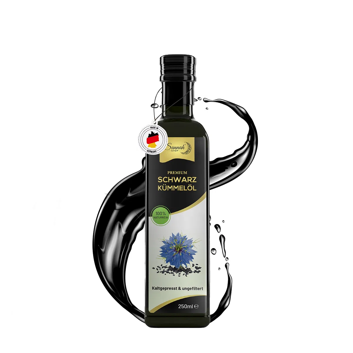 Sunnah Shop® Schwarzkümmelöl ungefiltert & kaltgepresst 250 ml | Black seed oil | 100% naturrein aus echten ägyptischen Nigella Sativa | schwarzkümmelöl ungefiltert