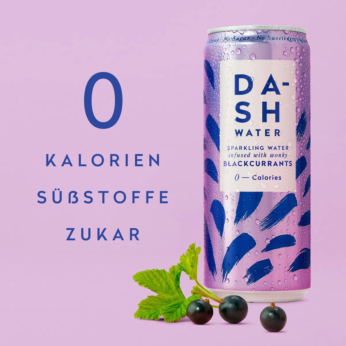 DASH WATER Schwarze Johannisbeere - 12 x prickelndes Quellwasser mit Johannisbeergeschmack - KEIN Zucker, KEIN Süßstoff, KEINE Kalorien - Angereichert mit krummen Früchten (12 x 330ml Dosen)