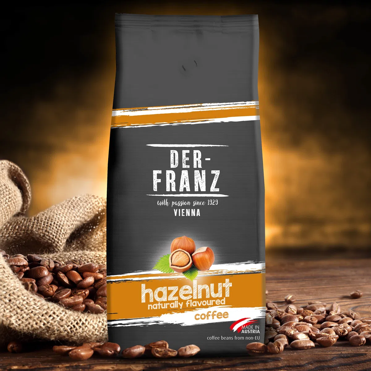 Der-Franz Kaffee, aromatisiert mit Haselnuss, Arabica und Robusta Kaffeebohnen, 1000 g