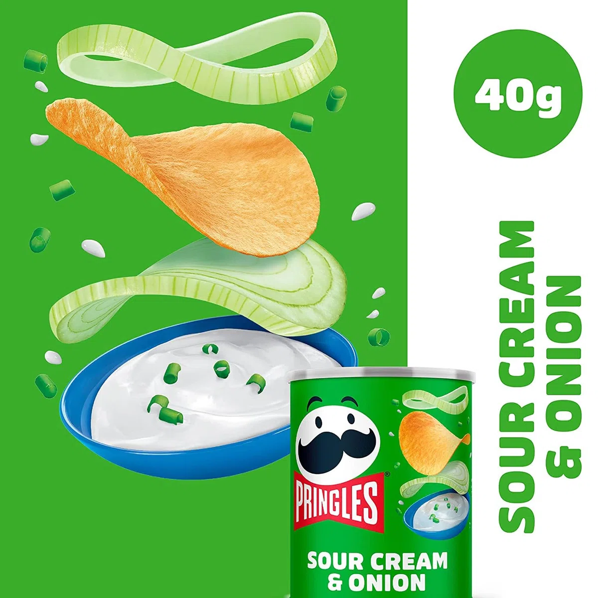Pringles Sour Cream & Onion (2x 12x 40 g) – der unwiderstehliche Snack-Klassiker in der praktischen Dose – knackige Chips mit - und Zwiebel-Geschmack – Pop. Play. Eat.