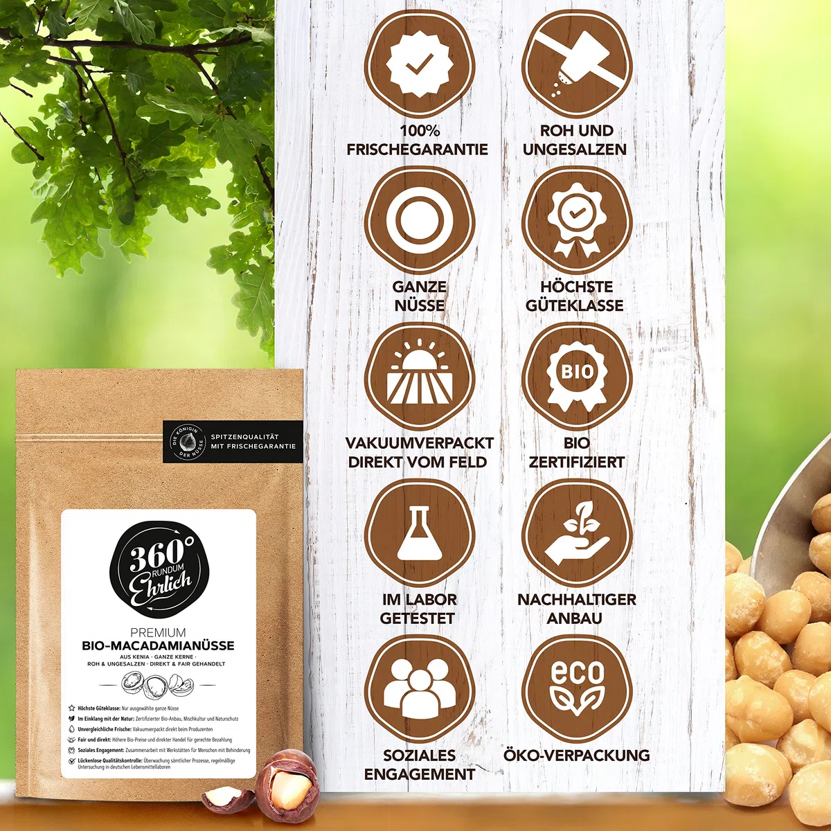 Macadamianüsse Bio zertifiziert in höchster Güteklasse | Naturbelassen, roh und ungesalzen | Macadamia Nüsse ganze Kerne | Wiederverschließbar | Direkt und fair gehandelt aus Kenia | 1000 Gramm