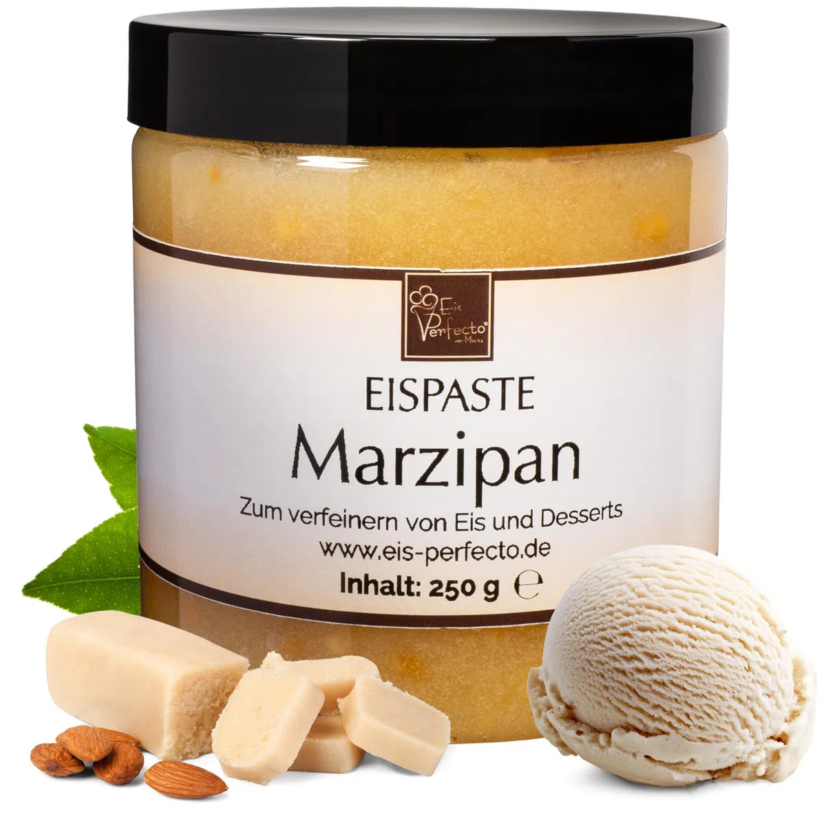 Marzipan-Eispaste für köstliches aromatisches Eis » Auch zum Verfeinern von leckerem Kuchen, Desserts, Getränke, Pralinen Torten und vielem mehr » Inhalt 250 g