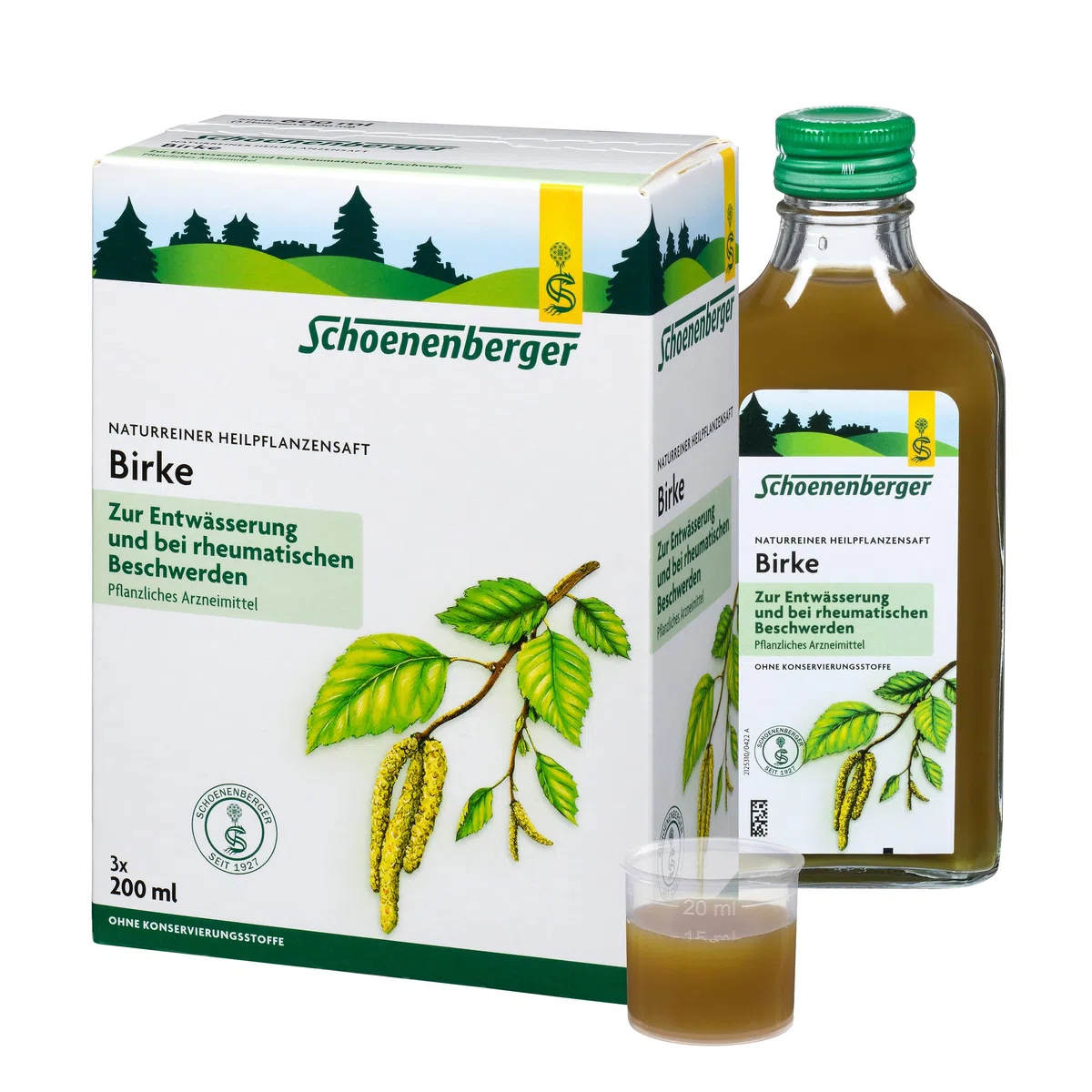 Schoenenberger - Birke naturreiner Heilpflanzensaft - 3x 200 ml (600 ml) Glasflaschen - unterstützende Behandlung bei rheumatischer Beschwerden - Durchspülungstherapie bei Harnweges-Infekten
