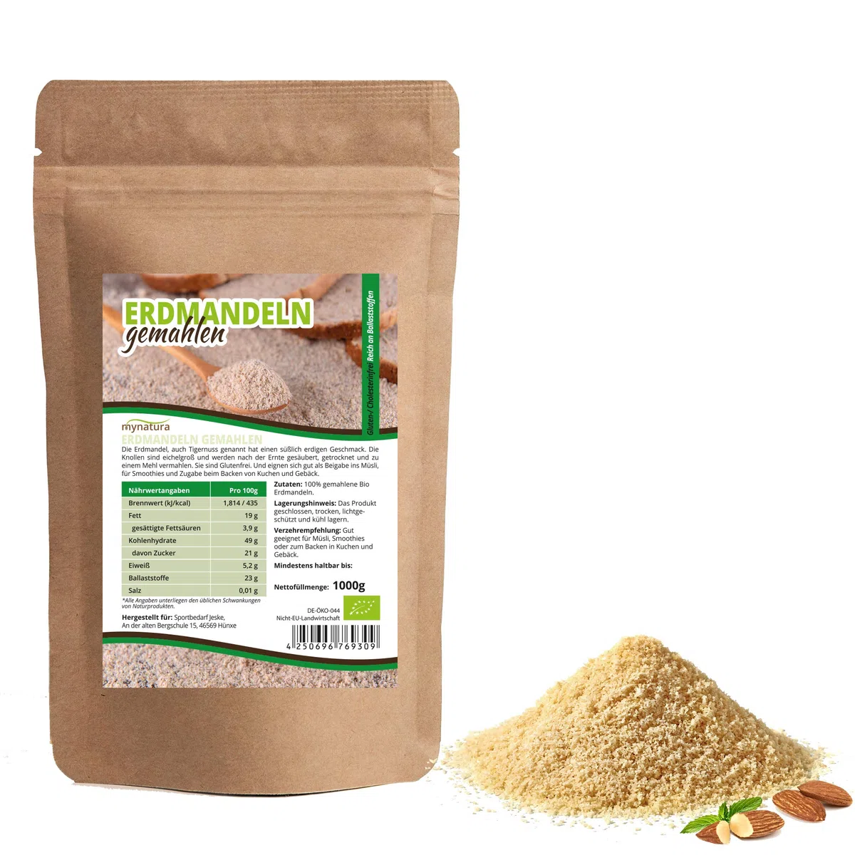 Mynatura Bio Erdmandelmehl 1000g I Erdmandel I Gemahlen I 100% Pflanzlich I Ballaststoffe I Kochen I Backen I Naturprodukt I DE-ÖKO-044 I (1000g)