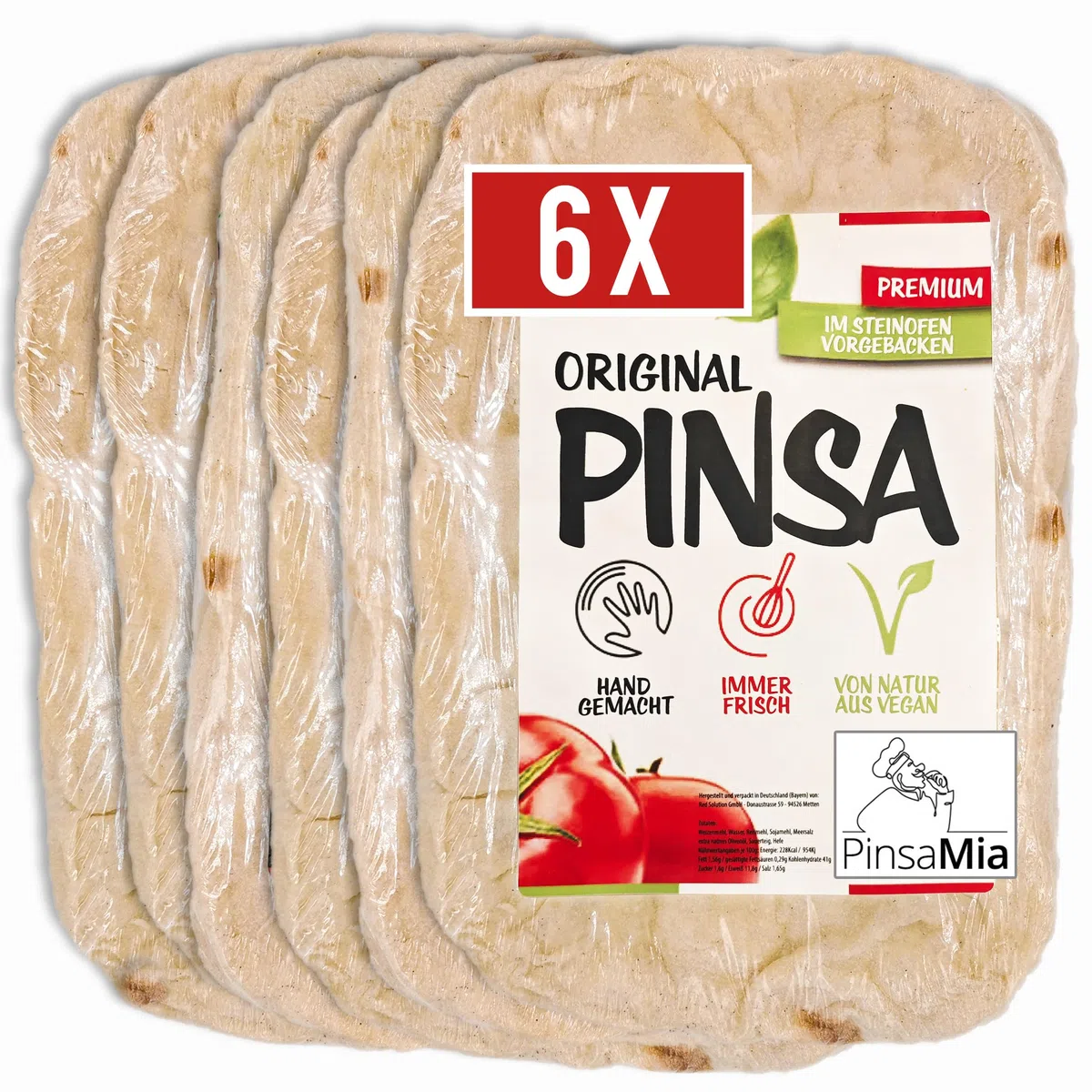 6 x Pinsa Original, Pinsa Teig ofenfertig, vorgebacken im Steinofen