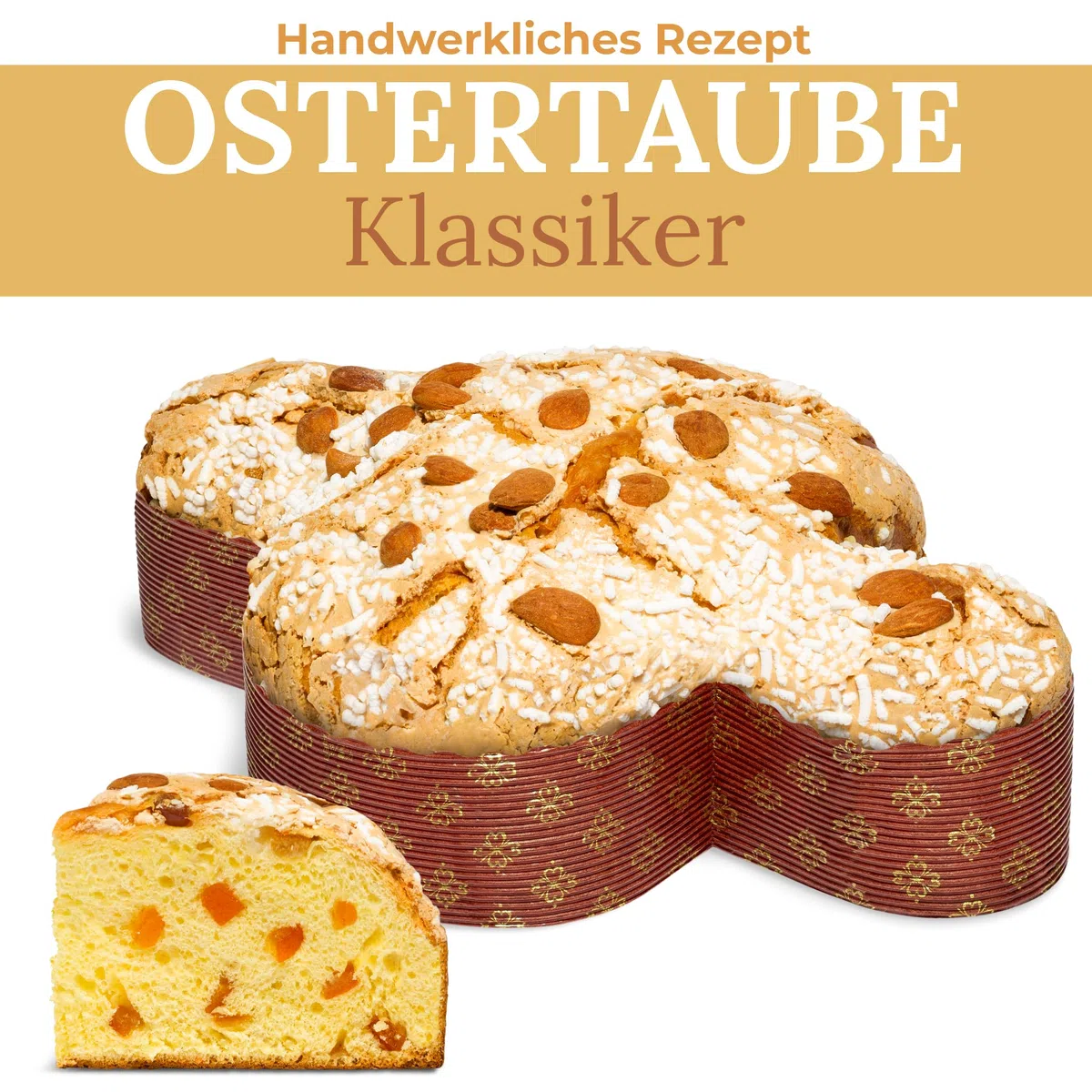 Handgemachte klassische Oster-Taube 750gr - Pasticceria Fraccaro 1932, Osterkuchen mit weichem und duftendem Teig, kandierten Orangenschalen, Mandelglasur und Kristallzucker, Bauletto-Linie