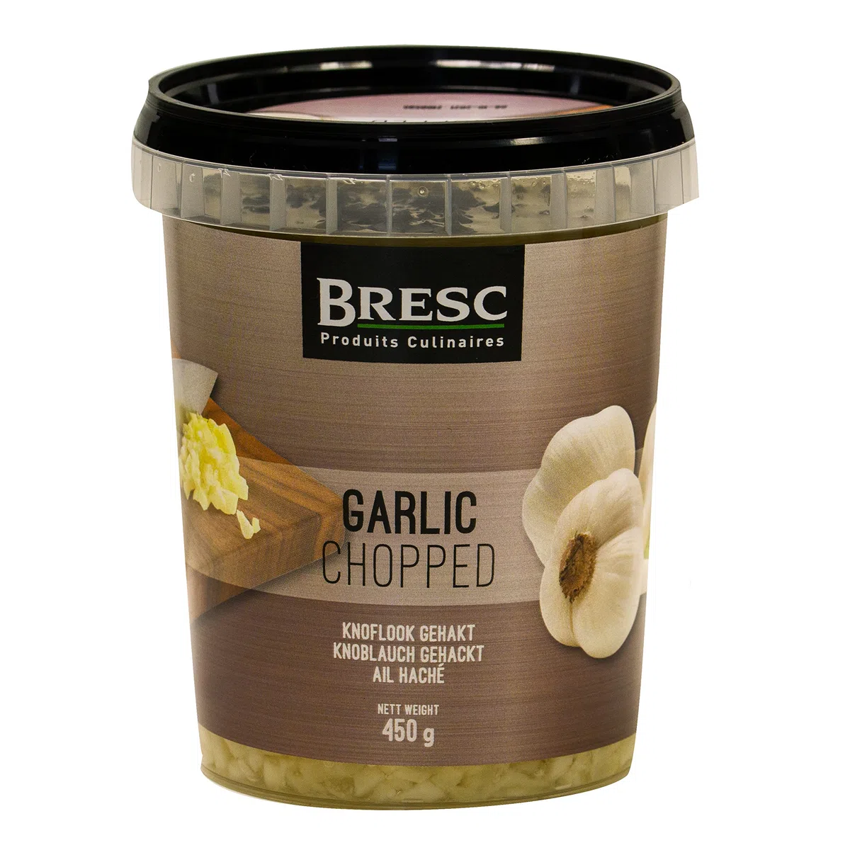 Bresc Knoblauch grob gehackt - 1x 450g - junger Knoblauch, eingelegt in mildem Sonnenblumenöl, küchenfertig für sofortigen Gebrauch, feines und mildes Aroma