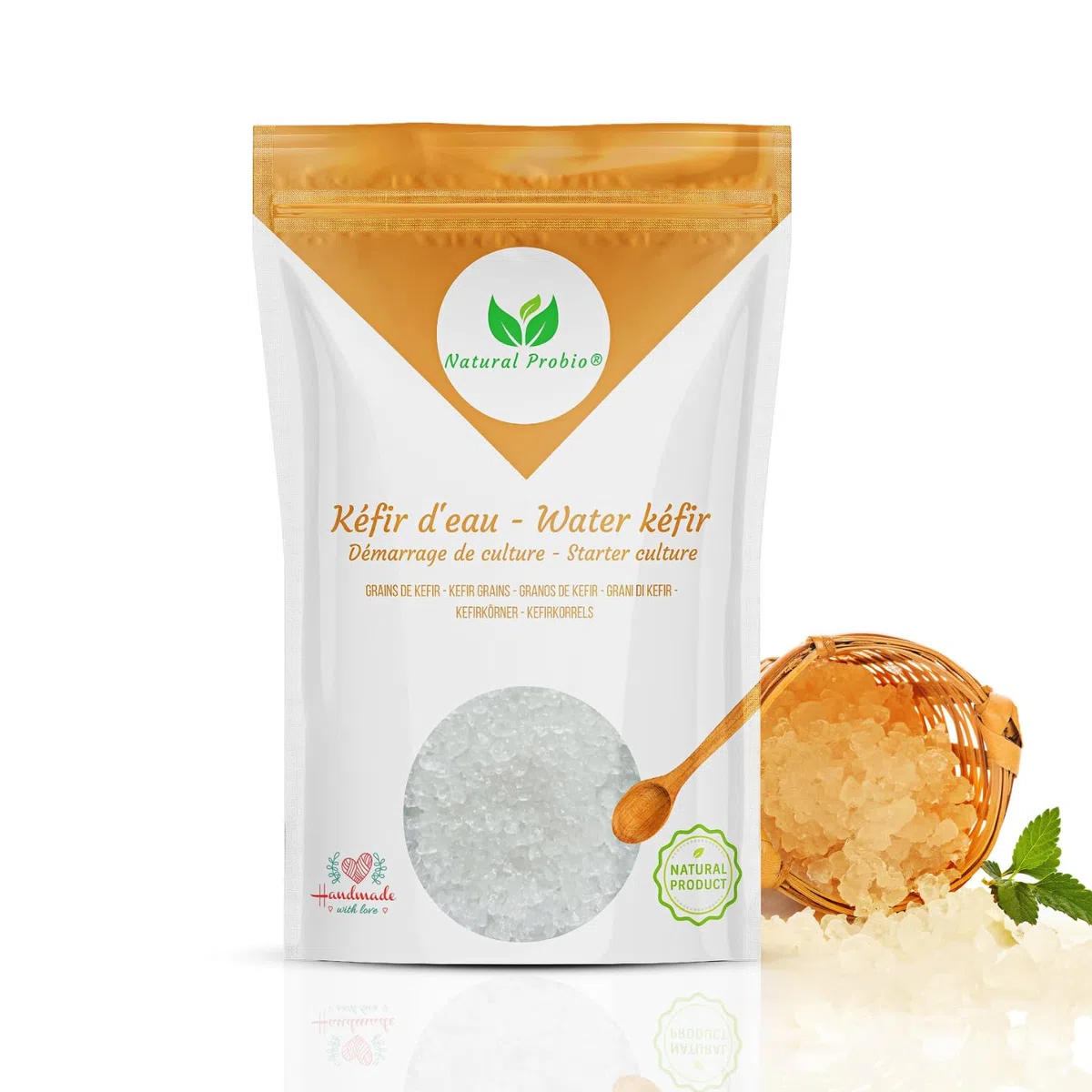 Natural Probio® Wasserkefir, Kefirpilz, Japankristalle, Kefirknollen, Starter Set + Anleitung, Rezept, Tipps, E-Book & Rezeptbibliothek + Kundenservice auf Lebenszeit (30g)