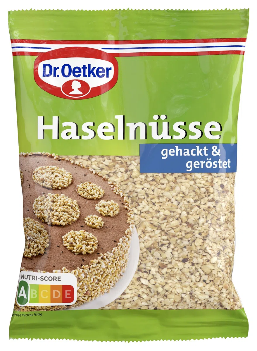 Dr. Oetker Haselnüsse gehackt, 5 x 100 g Beutel, geröstete und zerkleinerte Haselnüsse, zum Backen und Dekorieren von Kuchen, Torten & Desserts, verzehrfertig, vegan