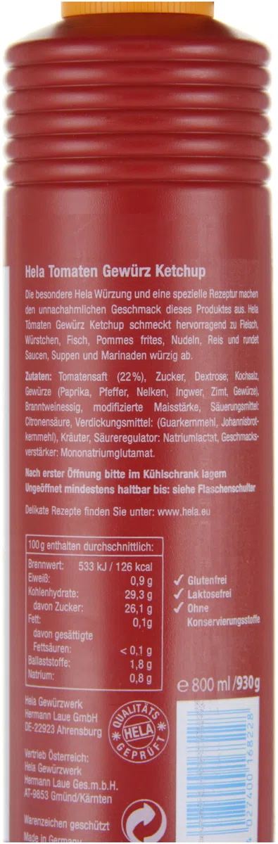 Hela Gewürz Ketchup Tomate mild (6 x 800 ml)