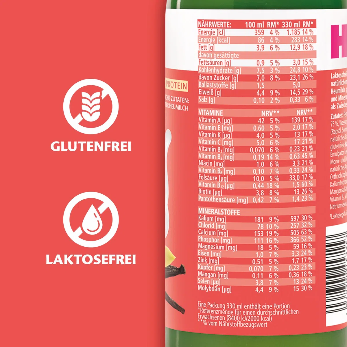 HiPP Trinkmahlzeit Vanille, 6 x 330 ml, vollwertige Zwischenmahlzeit, mit bester Heumilch, echtem Bourbon-Vanille Extrakt, 23 Vitaminen & Mineralstoffen, High Protein, glutenfrei