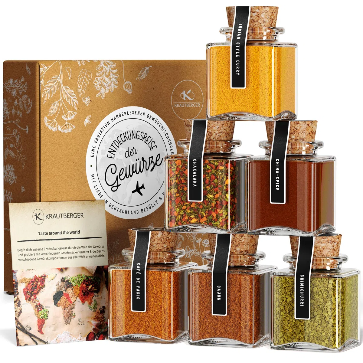 UMBRELLA® Bio Gewürze Geschenkbox – 6 exotische Gewürzmischungen aus aller Welt inkl. Rezepten – Premium Geschenkset für Kochbegeisterte, ideal zu Weihnachten, Muttertag, Vatertag
