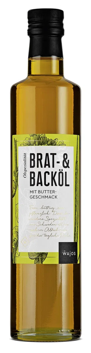 Wajos Brat- und Backöl 500ml – Rapsöl mit Buttergeschmack, vegan, Öl hocherhitzbar als Butterersatz zum Grillen, Kochen & Backen