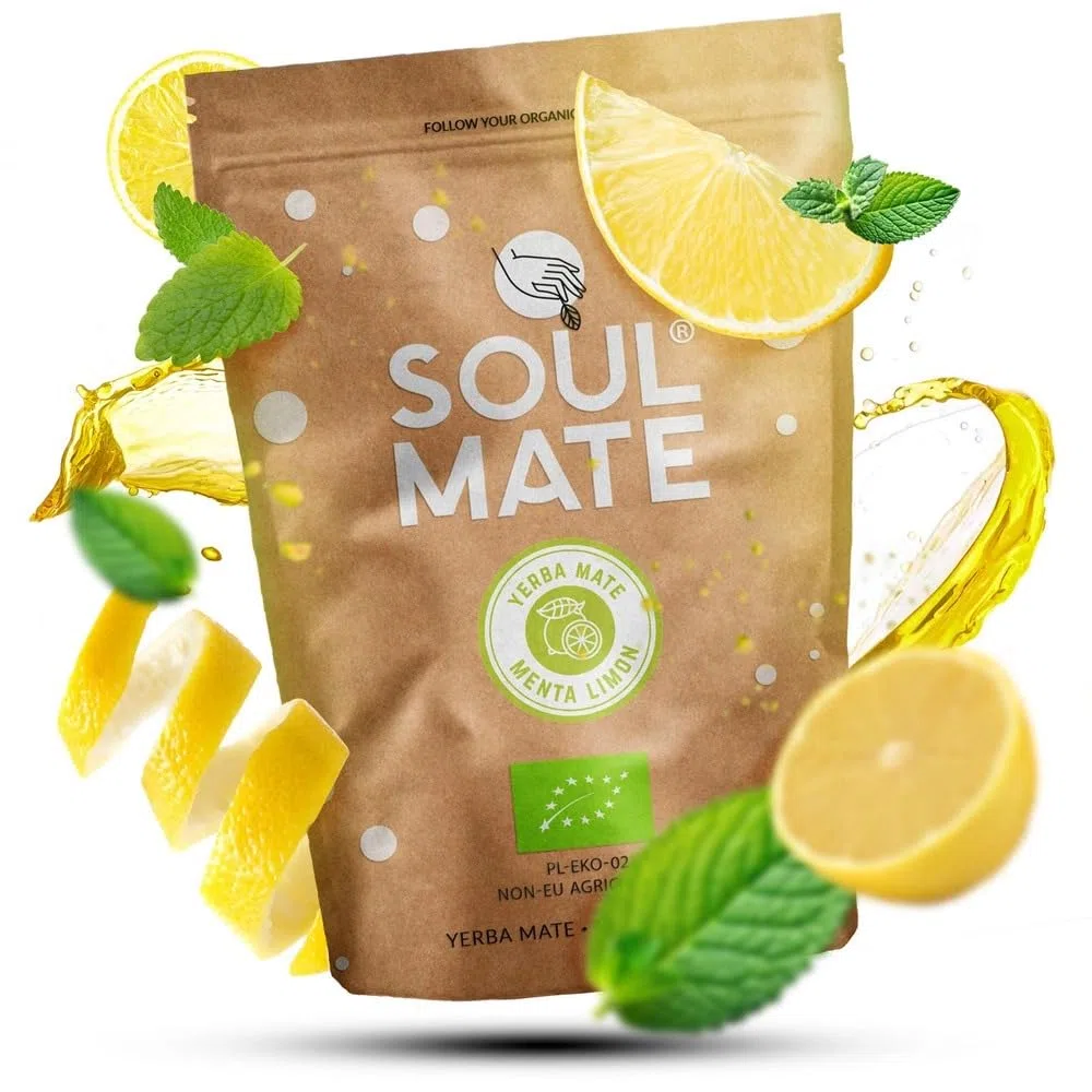 Mate Tee Bio Soul Mate Menta Limon 500g - Organische Yerba Mate aus Brasilien - mit Minze und Zitrone - Luftgetrocknet Sin Humo - Wenig Staub - Erfrischend und Belebend - Ideal für Einsteiger