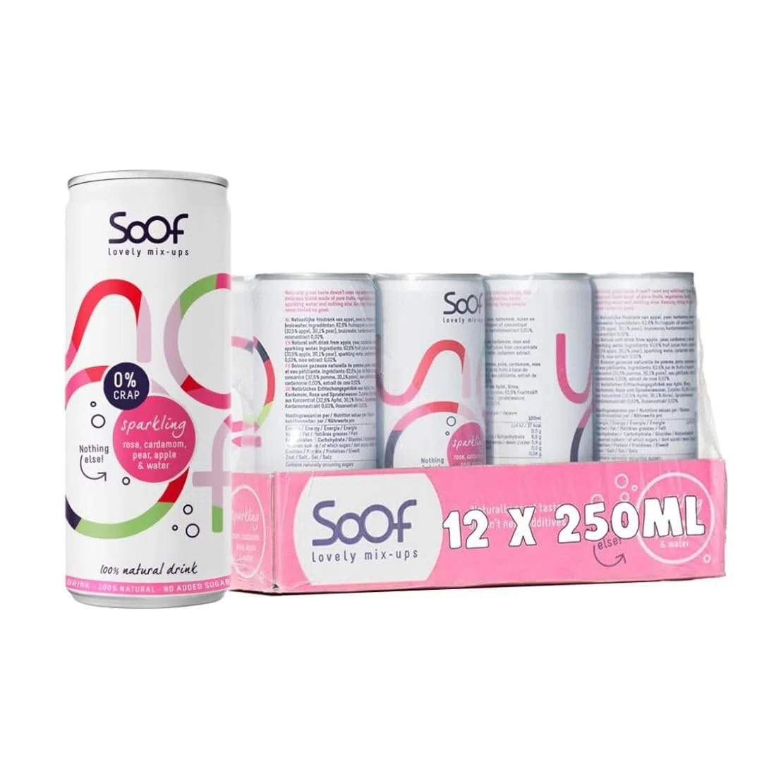 Soof Erfrischungsgetränk aus Rose, Kardamom, Birne & Apfel - Natürliches Getränk ohne Zusatzstoffe - Getränkekonzentrat gemischt mit Sprudelwasser - 100% natürlich, 0% Müll - 12 x 250 ml
